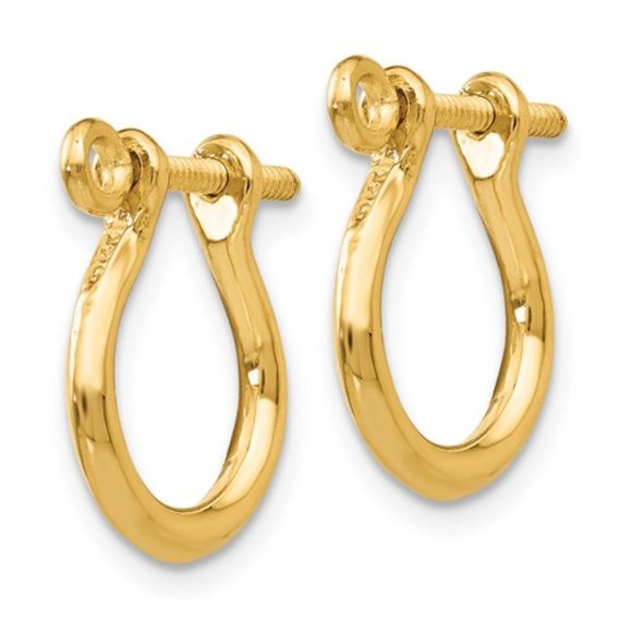 14k Yellow Gold 3-D Nautical Anchor Shackle Link Screw Earrings, 1mm thick post - Picture 3 of 4